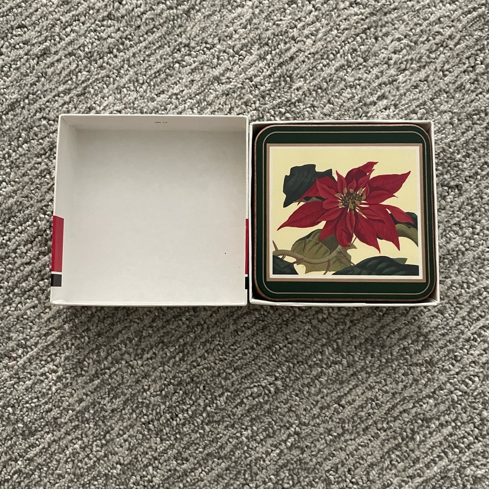 Vintage Pimpernel Drink Coasters Red Poinsettia Six in Box England Christmas